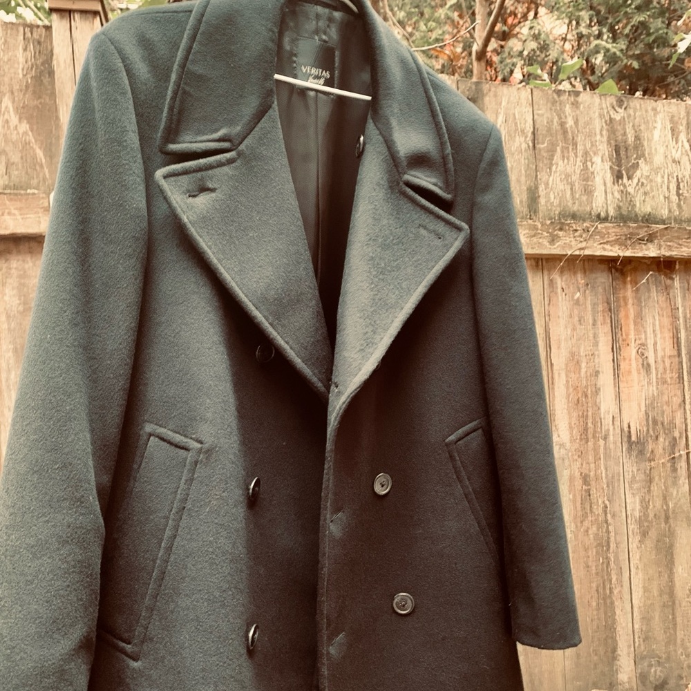 Black Wool Cashmere Veritas Franco Valeri 40R Men’s Pea Coat